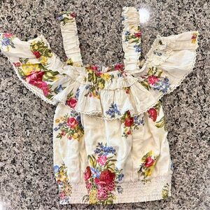 House of Harlow 1960 Helena Ivory Floral Ruffle Top Size Medium✨EUC✨